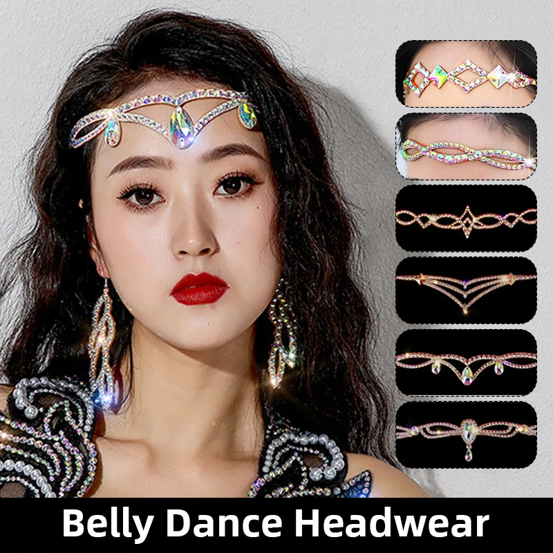 

Belly Dance Rhinestone Head Chain Forehead Jewelry For Wedding Prom Party Show Oriental Dance Boho Crystal Teardrop Headpiece