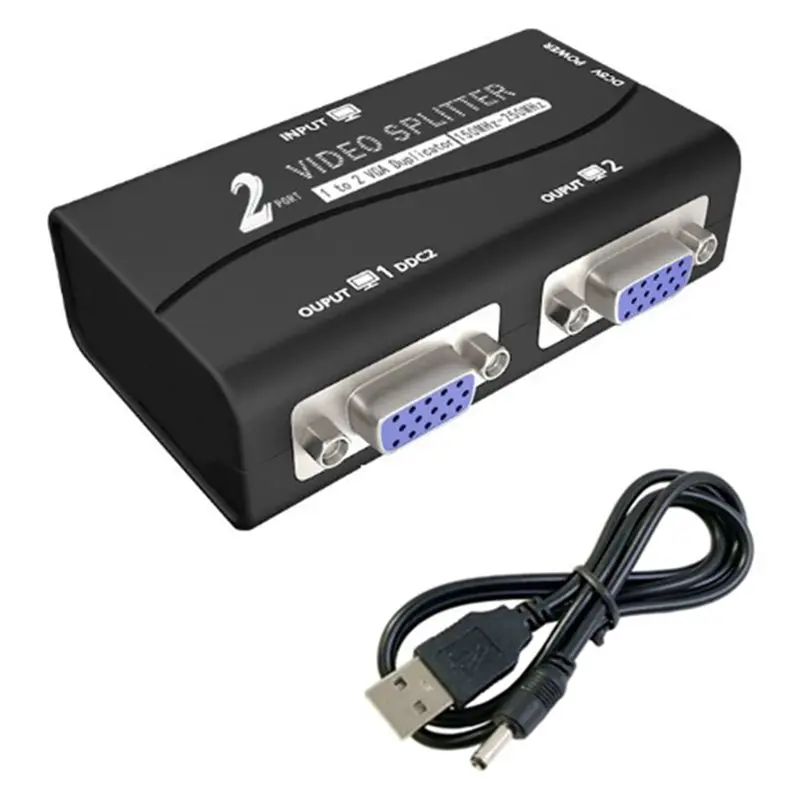 Superior-VGA Video Splitter Duplicator 1PC To 2 Port 1 In 2 Out 250Mhz Device Cascadedable Boot 65M Feet Signal Support For 2 Mo