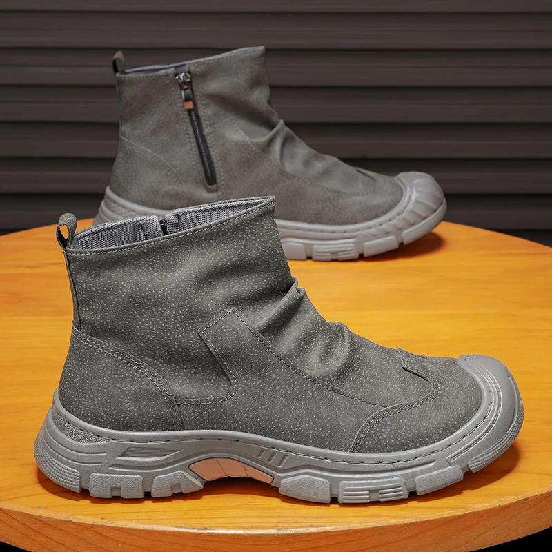 Botas Clásicas de Hombre con Caña Alta, Botines con Suela Antideslizante, Zapatos de Trabajo para Exteriores Autumn