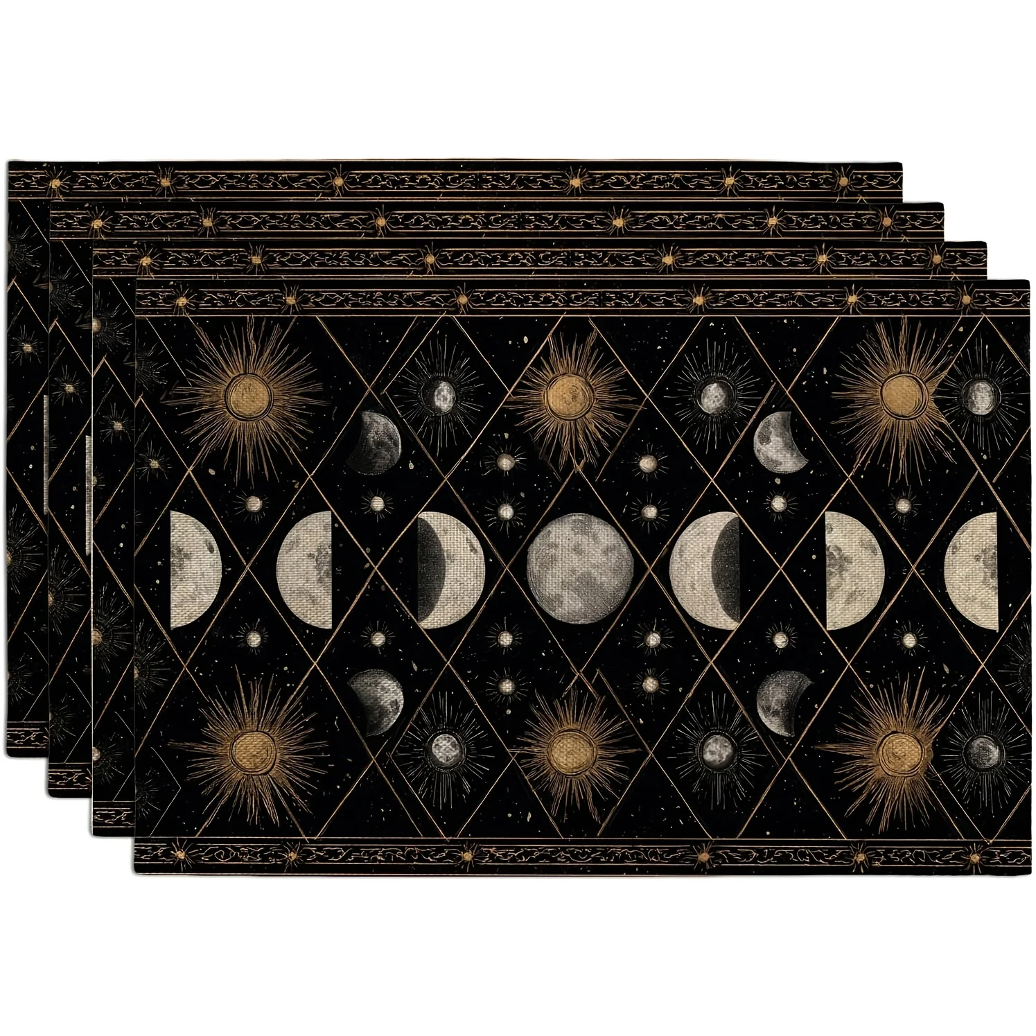 Moon Cat Floral Printed Placemats Heat Resistant Bohemian Style Evening Feast Indoor Gathering Weekend Family Meals Table Decor