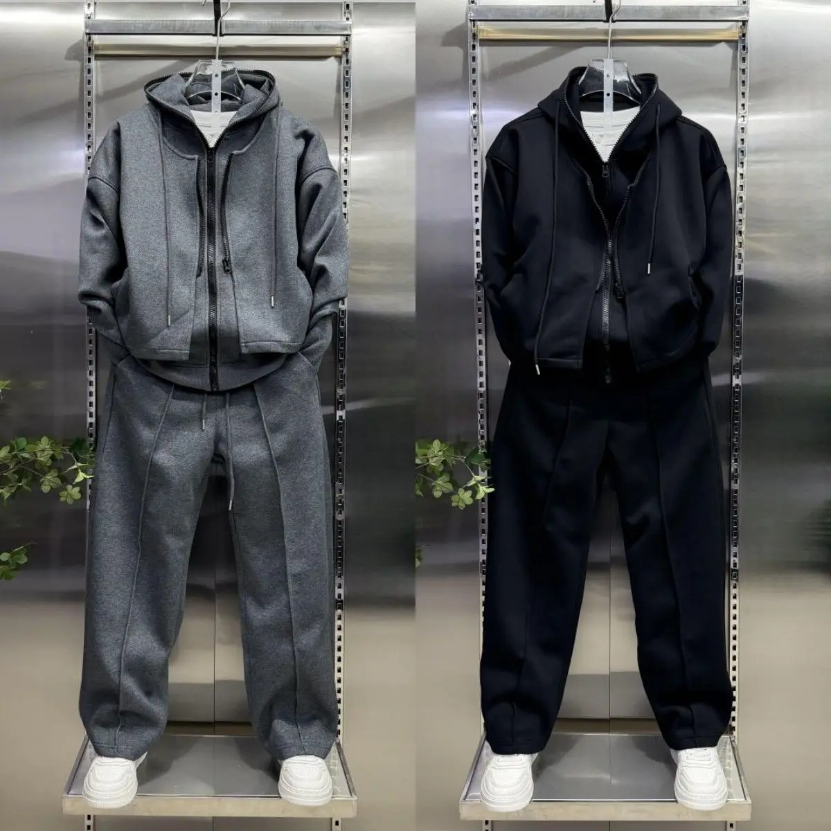 

Autumn Winter 2026 Thickened Fake Two-piece Casual Suit Fashionable Loose Hooded Sweatshirt Straight-leg Pants Men's Outfit