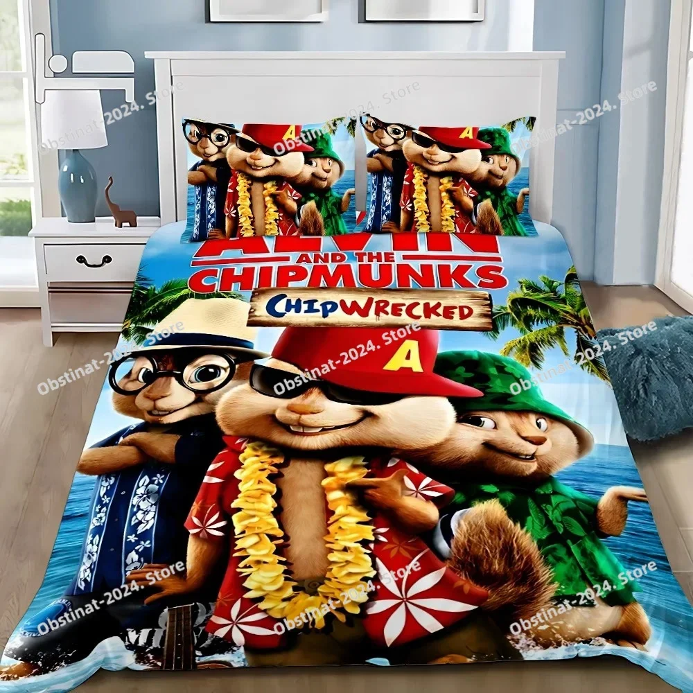 

Cartoon Duvet Pillowcase Bedding Set Boy Alvin The Chipmunks Girl Bedroom Decoration Children Gift Single Double Large Size