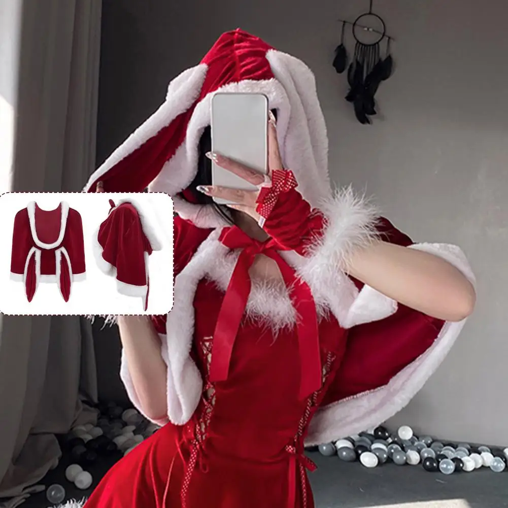 Rabbit Ear Shawl Rabbit Hooded Cosplay Shawl For Christmas New Year Party Warm Plush Santa Claus Cape Bunny Girl Cloak Costume