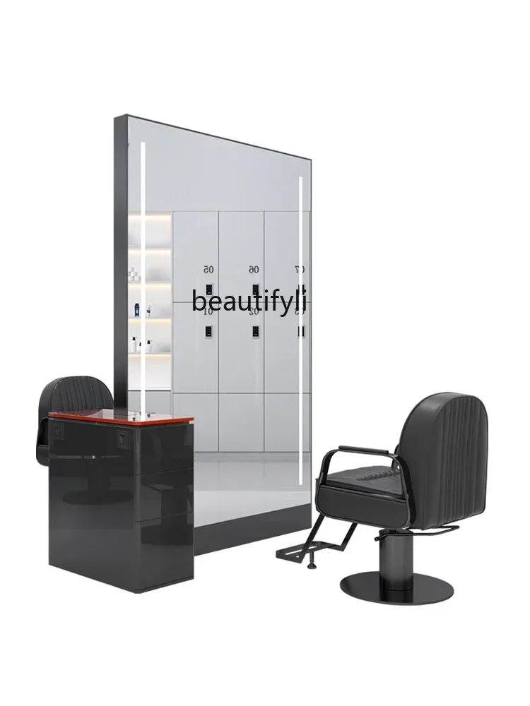 SS NewBarber Shop Mirror for Hair Salon Hair Salon Dressing Table Hair Cutting with Light Full Body Single Double-Sided Floor Mi