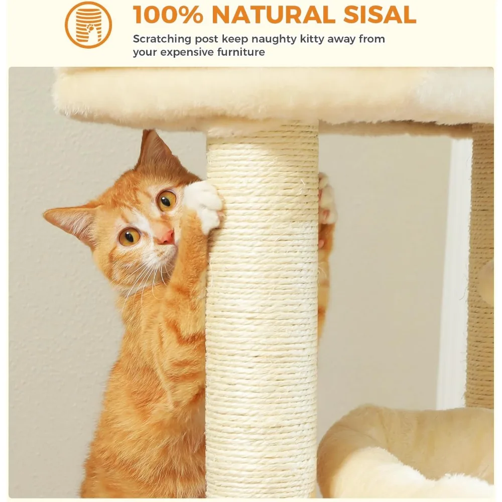 Sisal Scratching Posts and Large Cat Tower with Extra-Large Perch for Indoor Feline Enthusiasts