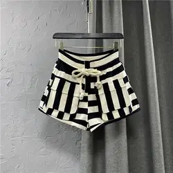 Women's Summer Korean-style Edition New Elastic Waist Casual Fashion Shorts Striped Pocket Drawstring Versatile Workwear Pants