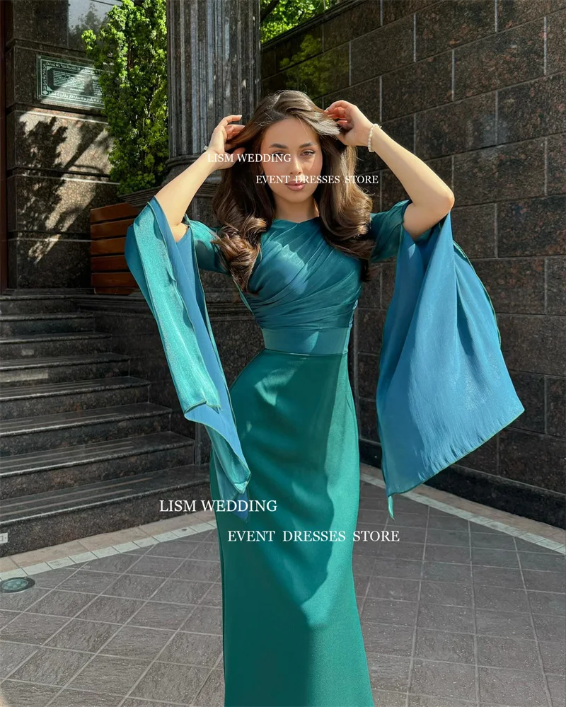 LISM Modest Hunter Evening Dresses Dubai Arabic Women Long Sleeves O-Neck Floor Length Formal Occasion Gowns Vestidos de fiesta