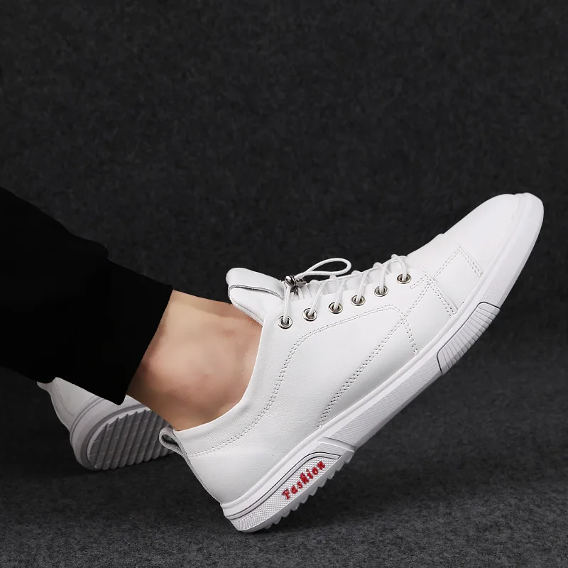 2023 Classic White Sneakers Men Casual Leather Shoes Male Lace-Up Genuine Leather Flats Fashion Korean Simple Footwear Size 47