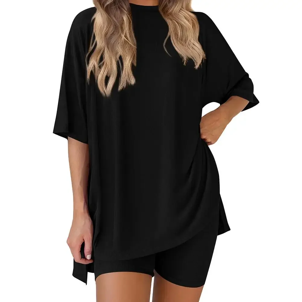 

Women's Solid Color Fashionable Short Sleeved Shorts Pajama Set Ladies Casual Loose Sleepwear Comfortable