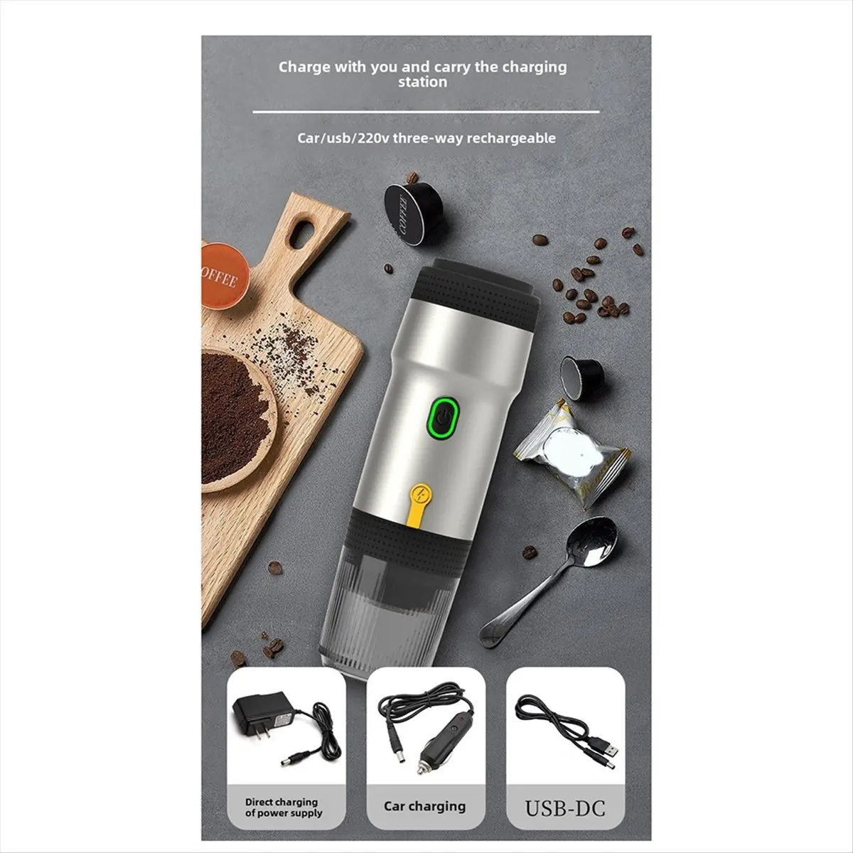 A25I Automatic Espresso Capsule Machine, Portable USB, for Small and Large Capsules of Coffee Powder Capsule Holder Black