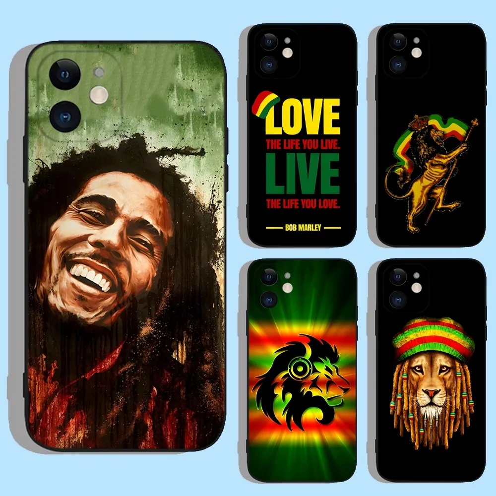 Bob Marley Rasta Lion Phone Case For Apple iPhone 15,14,13,12,11,XS,XR,X,8,7,Pro,Max,Plus,mini Silicone Black Cover