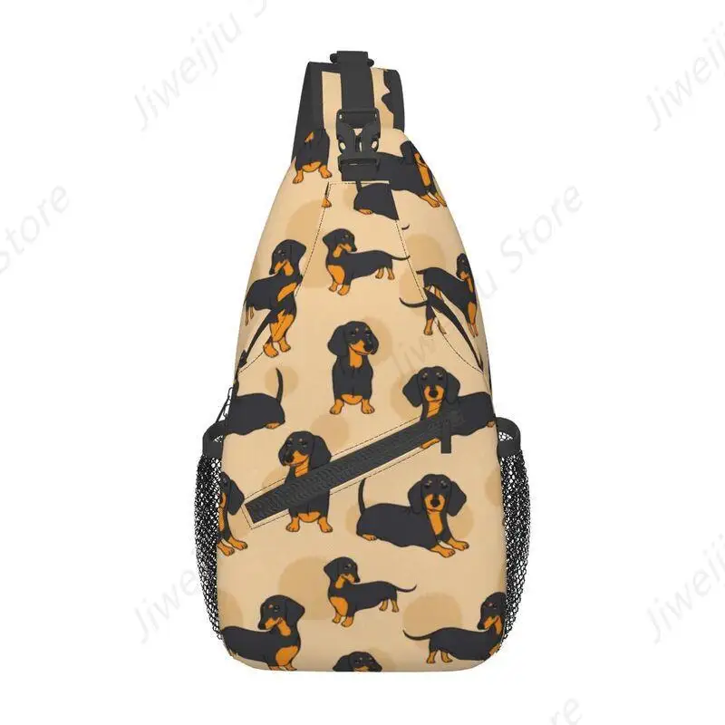 

Teckel Dachshund Pattern Sling Chest Bag Custom Dackel Sausage Dog Crossbody Shoulder Backpack for Men Cycling Camping Daypack