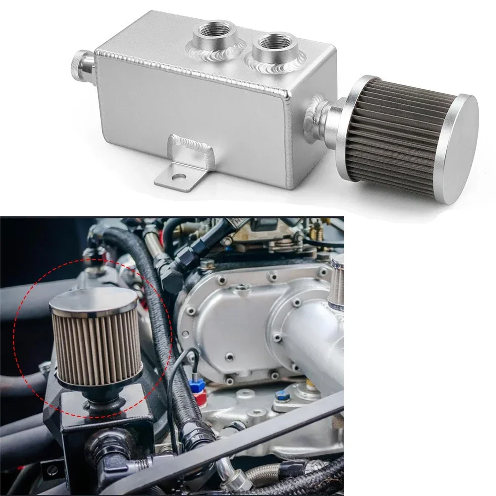 1/2/3L Baffled Oil Catch Can Universal Aluminum Reservoir Tank with Breather Filter Drain Valve Car Racing Parts