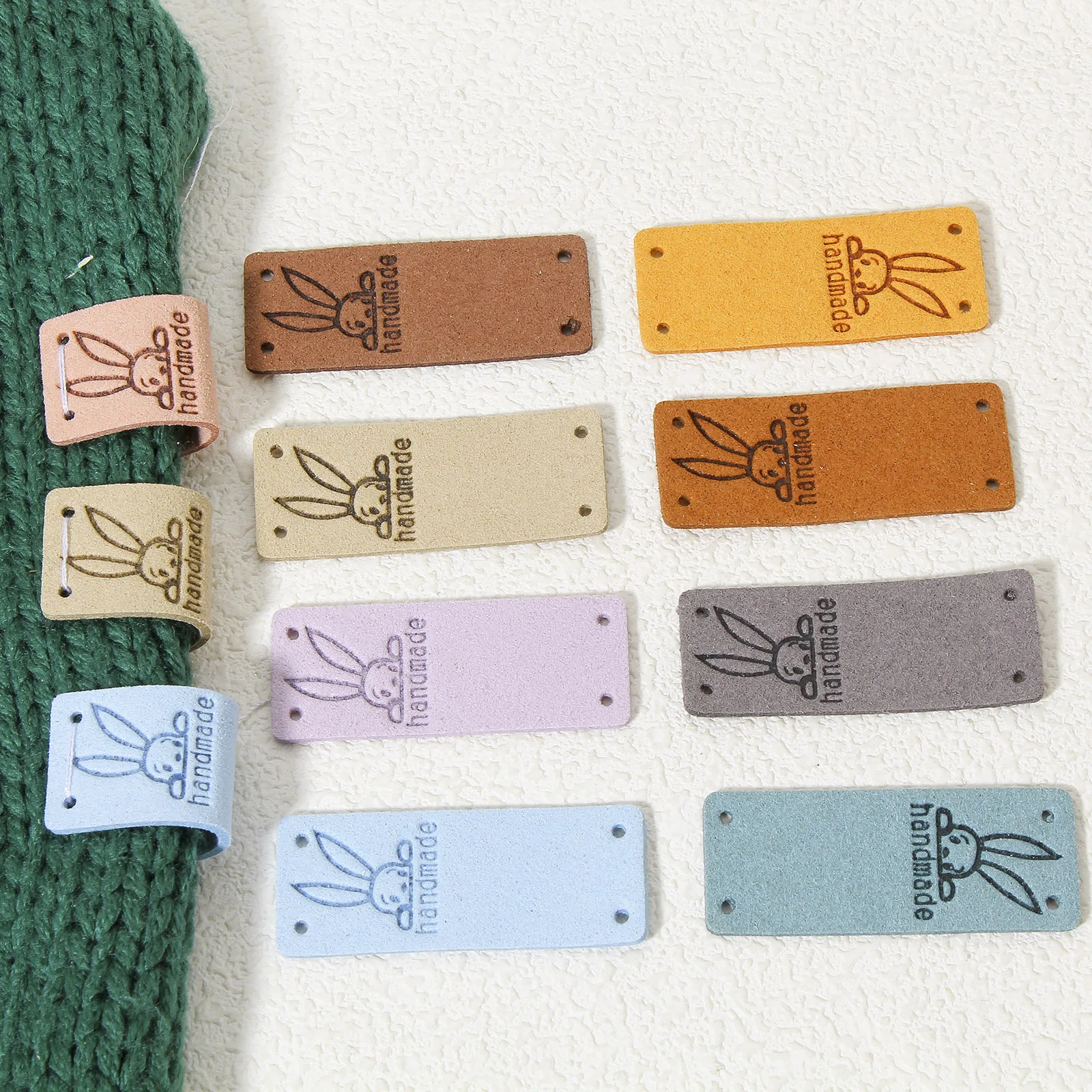 10 PCs PU Easter Day Label Tag For Clothing Rectangle Multicolor Rabbit Pattern \