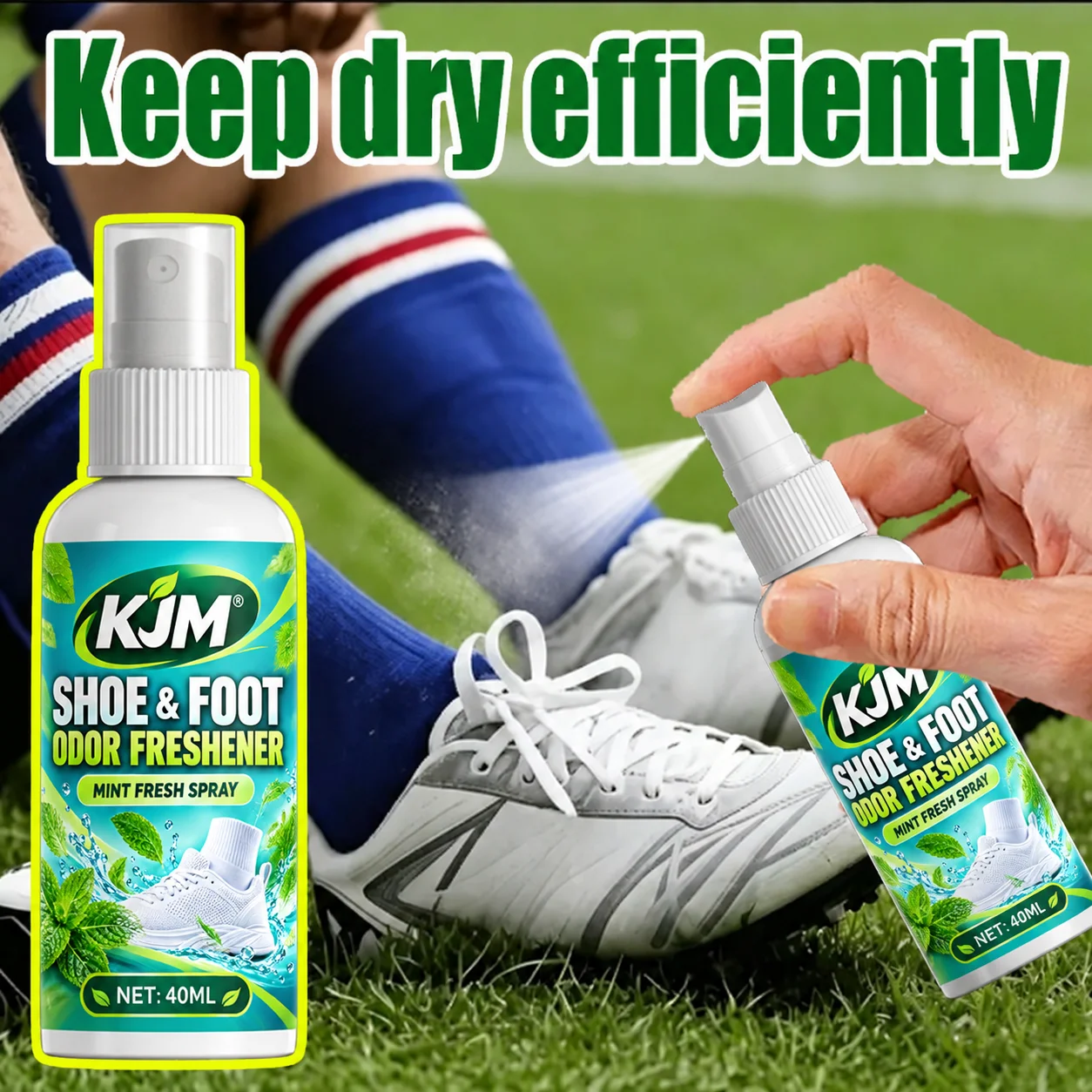 KJM Shoe Deodorizing Spray 40ML Foot Odor Freshener For Sneakers Boots Running Shoes Gym Footwear Mint Fresh Scent