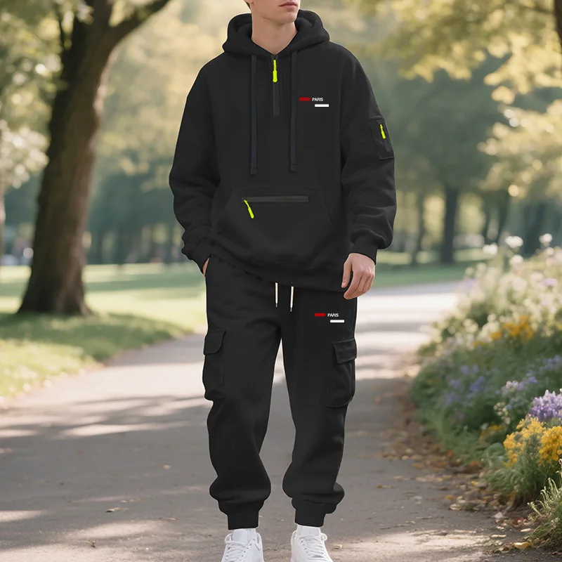 Sweater hoodie fleece pria musim dingin, jaket kerja olahraga kasual longgar, sweater setengah ritsleting, gaya pasangan olahraga modis