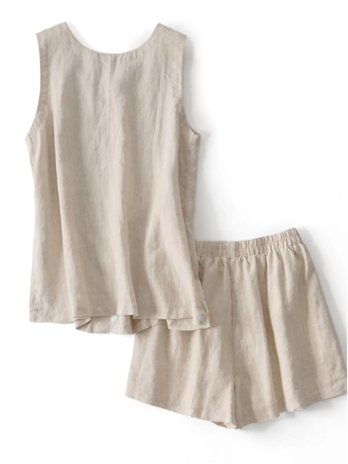 الرجعية القطن الكتان مجموعة المرأة الصيف فضفاضة عارضة Svel تانك الأعلى واسعة الساق orts قطعتين مجموعة Faionable #3
