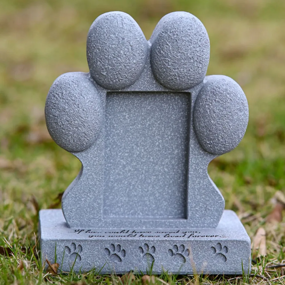 

Dog Memorial Stone | Resin Paw-Shaped Pet Grave Marker, Cat headstones with Photo Frame, Memorial Tombstone for Dogs Cats