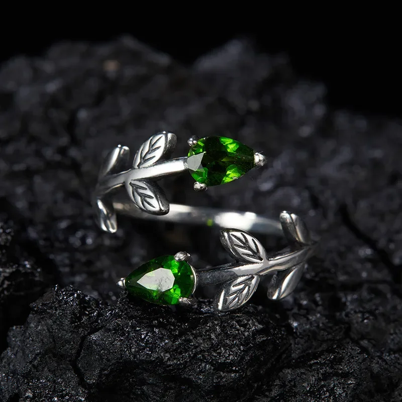 S925 sterling silver natural topaz garnet diopside amethyst colored treasure ring women's double heart shape European and