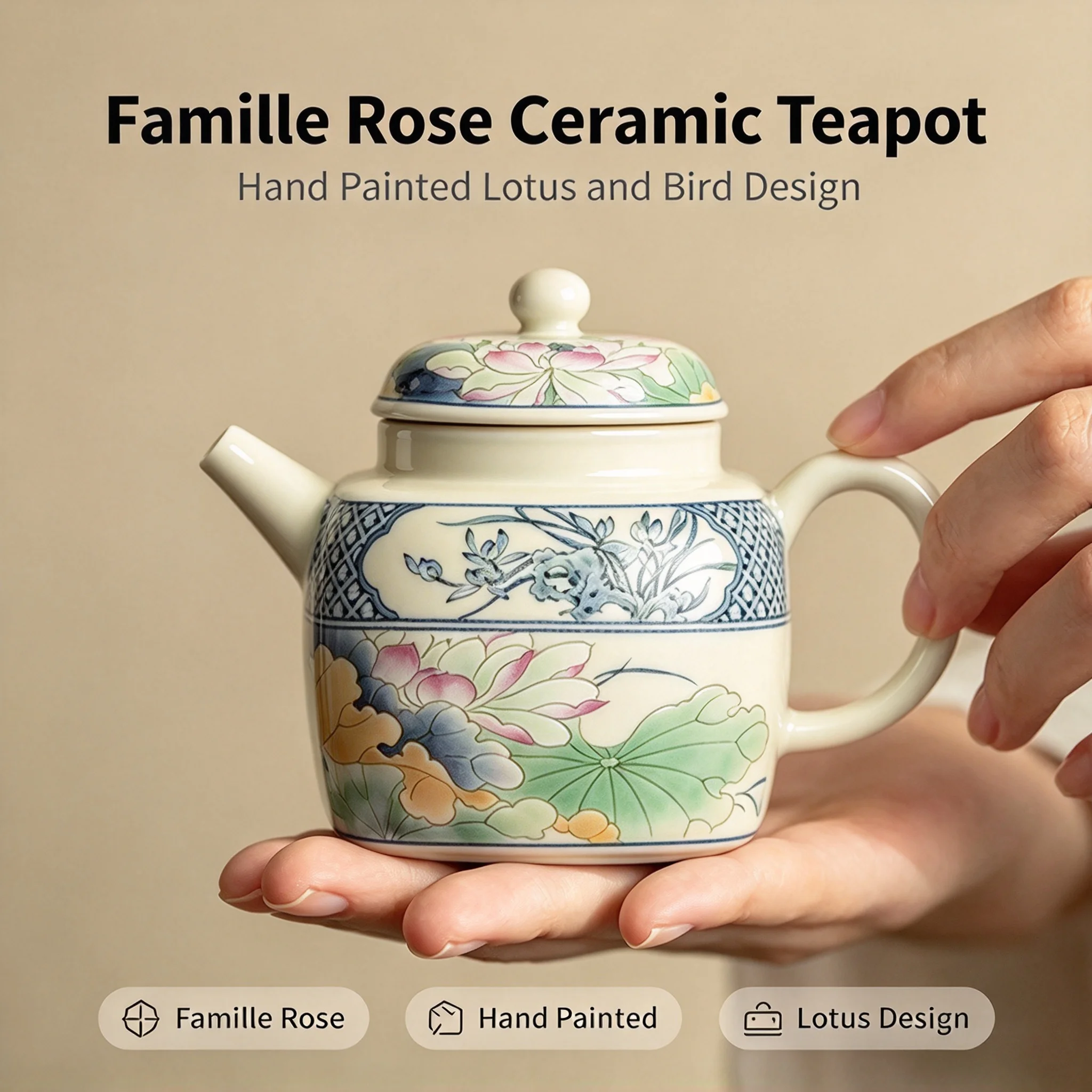 Lotus Charm Ceramic Handheld Teapot Retro Lotus Kung Fu Teaware Beautiful Teapot For Ladies Home Tea Brewing Vessel