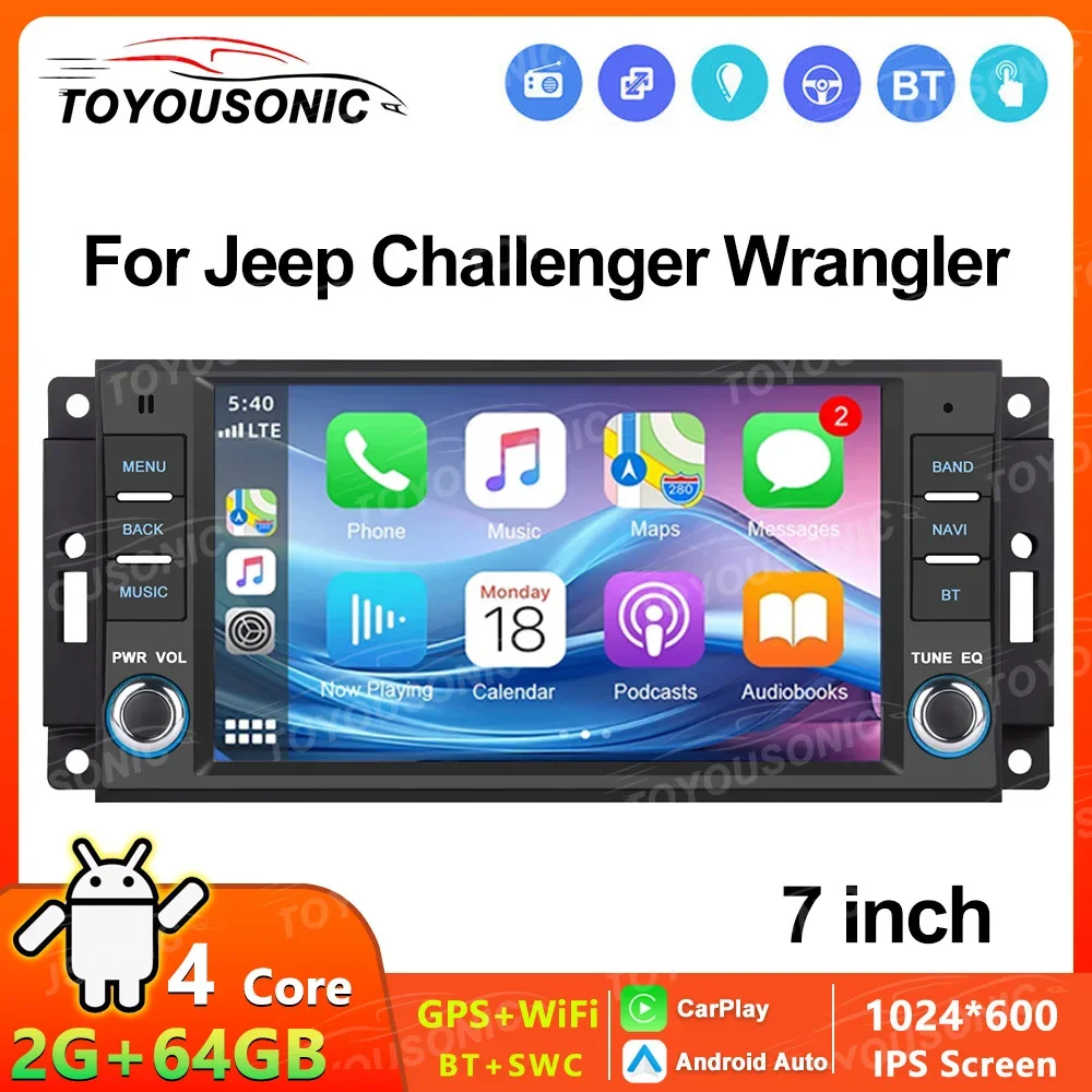 TOYOUSONIC Car Multimedia Player For JEEP Grand Cherokee Liberty Wrangler Chrysler Dual Knobs Android Head Unit Carplay GPS WiFi