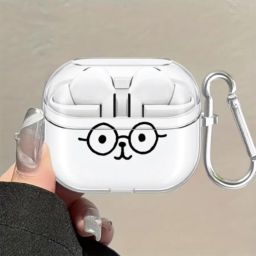 Case For Samsung Galaxy Buds 2Pro 3 FE 3Pro 4Pro 4 Pro 2 Live Clear Earphone Cases Cover With Hook Ins Funny Simple Bear Face view 4