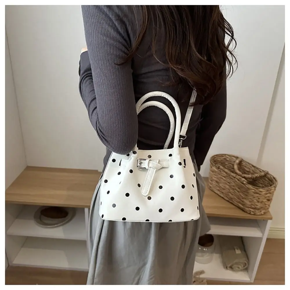 Practical Multicolor Polka Dot Bag Large Capacity Adjustable Strap Crossbody Bag Bucket Type Belt Ornament Handbag Office Worker