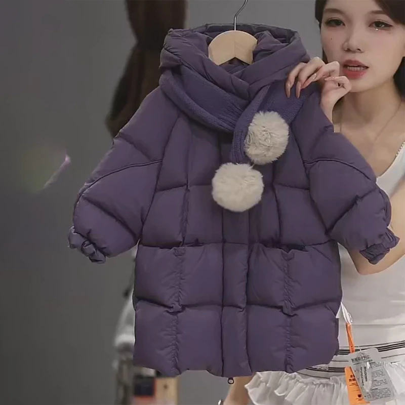 2025 New Winter Children's Thick Solid Color Hoodie Medium to Long Size Thick Design Cotton Jacket