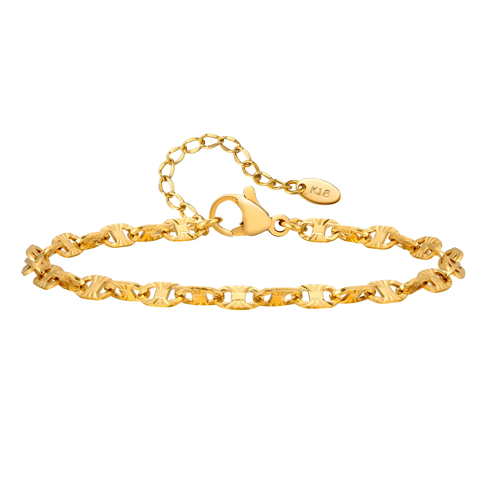 Stainless Steel Women Link Chain Bracelet, 18k Gold Plated Statement Female Jewelry