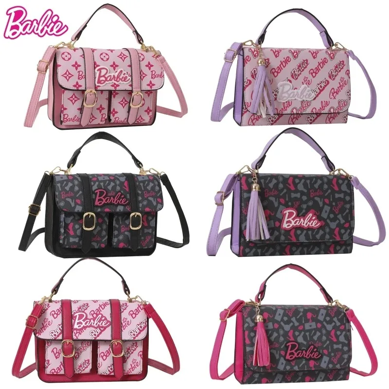 Anime Barbie New PU Messenger Bag Kawaii Girls Pink Small Square Bag Cartoon Handheld Shoulder Crossbody Bags Cute Handbag Gift