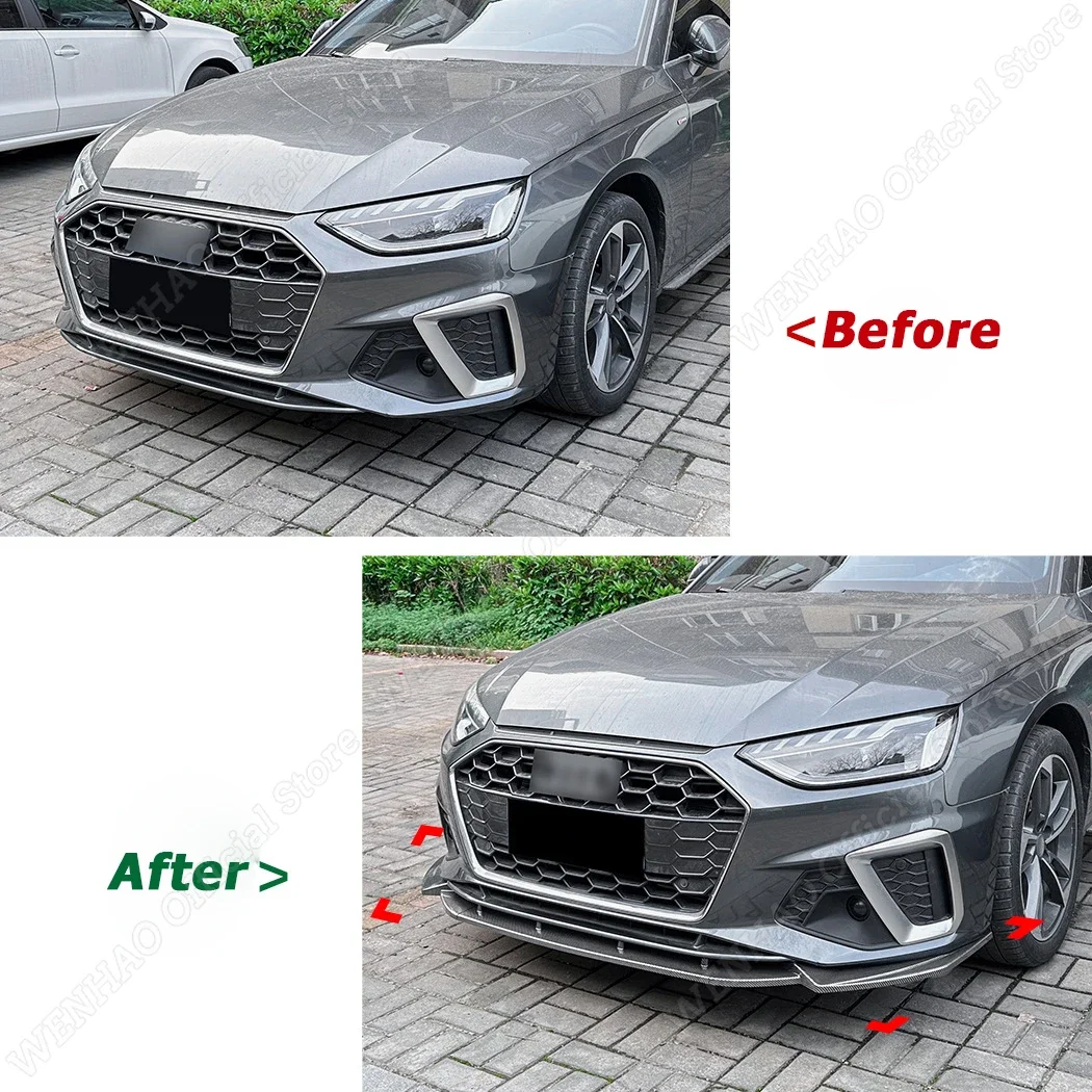 3Pcs Car Front Bumper Lip Chin Spoiler Splitter Diffuser Body Kits Gloss Black For AUDI A4 S4 B9.5 Sline 2020-2024+ Decoration