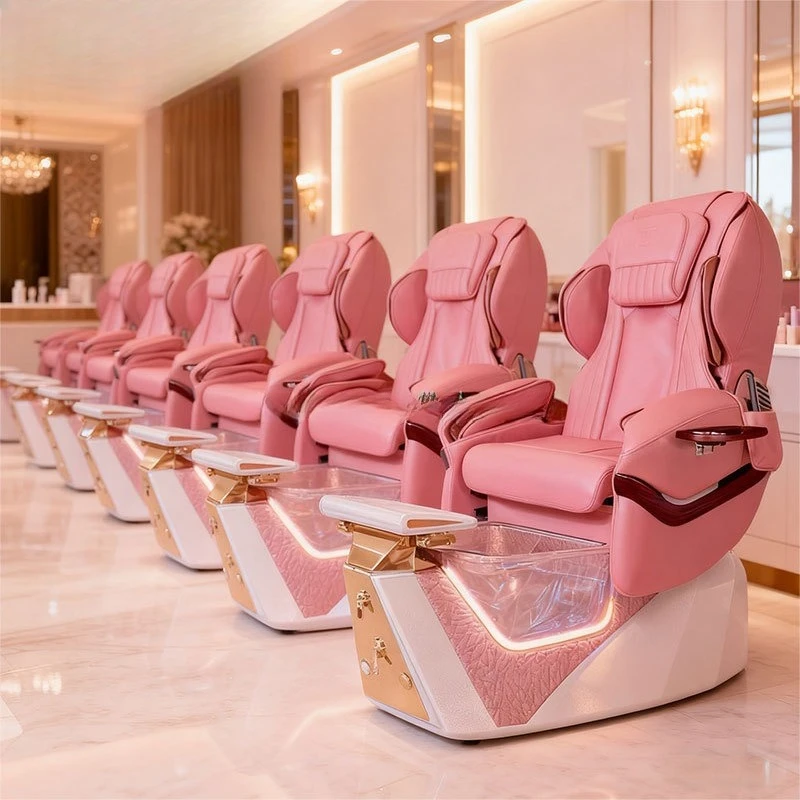Professional ergonomic salon furniture pink pedicure chair with massage function