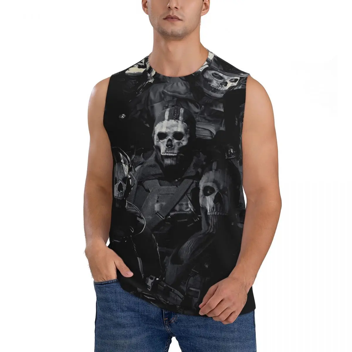 Simon Ghost Riley Men Sleeveless Tank Tops Quick Dry Breathable Gym Fitness Running Summer Casual Sport Vest