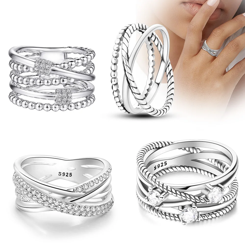 

925 sterling silver ring with zirconia, twisted wire geometric shape ring, romantic wedding Valentine's Day exquisite jewelry