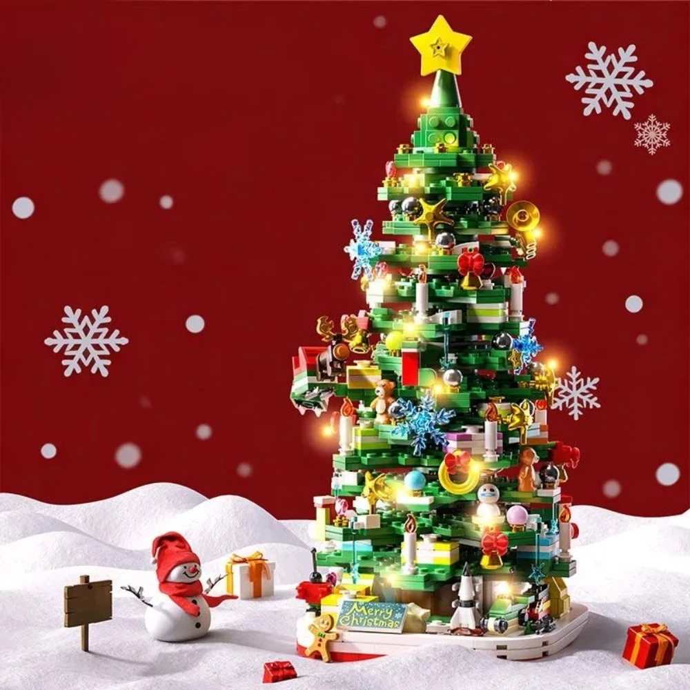 

MOC Рождественская елка Волшебный пряничный человечек Снеговик Строительные блоки Набор Зимний Санта-Клаус со световыми игрушками Детские подарки на день рождения