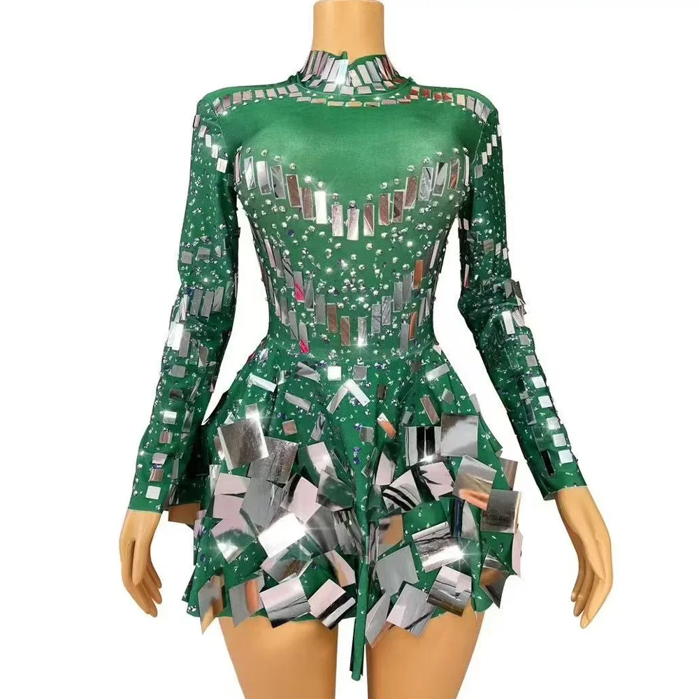 

Photoshoot Outfit Stage Flashing Perform Costume Sequins Rhinestones Ultrashort Dress Women Party Nightclub Singer Dancer