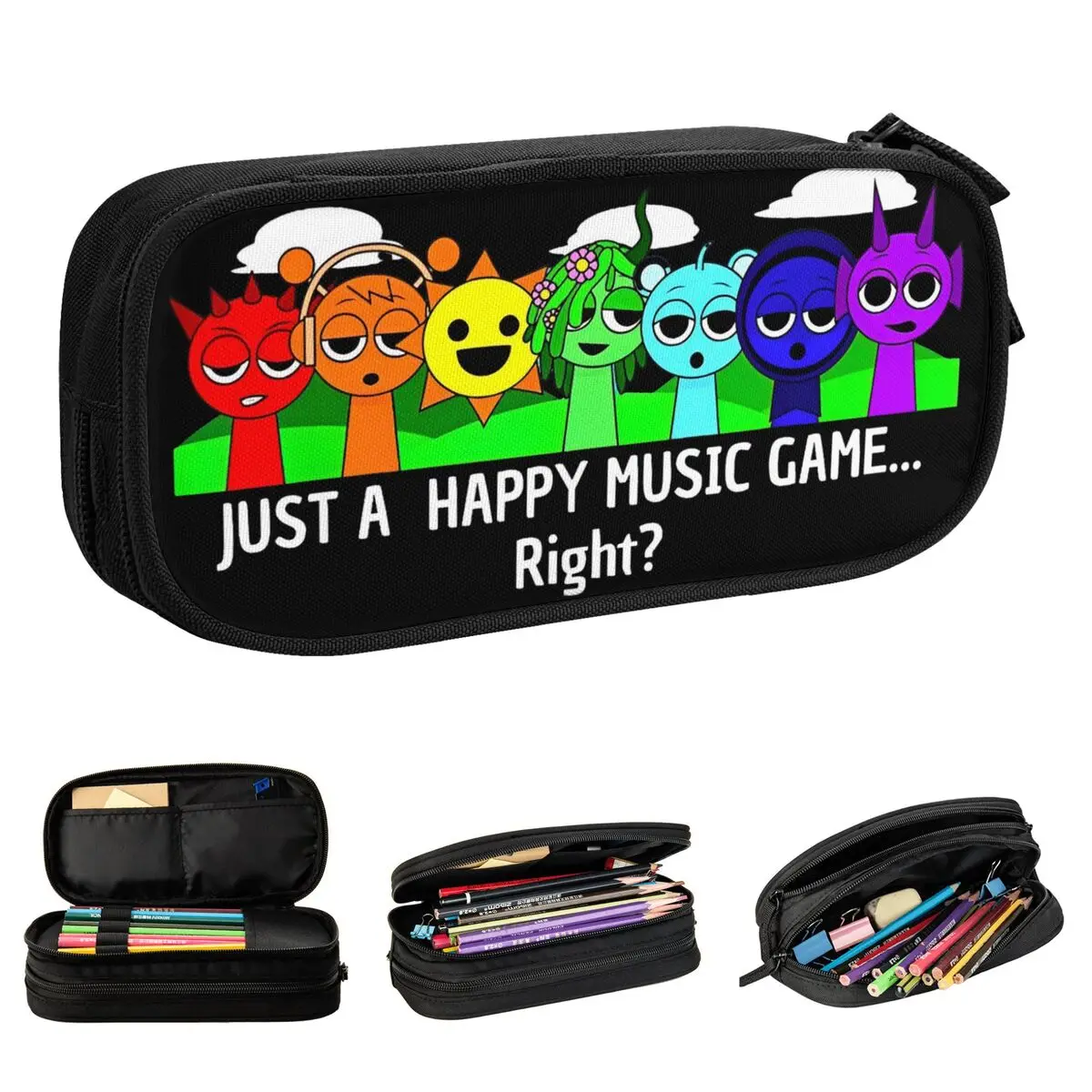 Sprunki Beats Funny Happy Music Game Pencil Case Incredibox Pen Holder Pencil Bags Large Storage School Supplies Gift Pencil Box