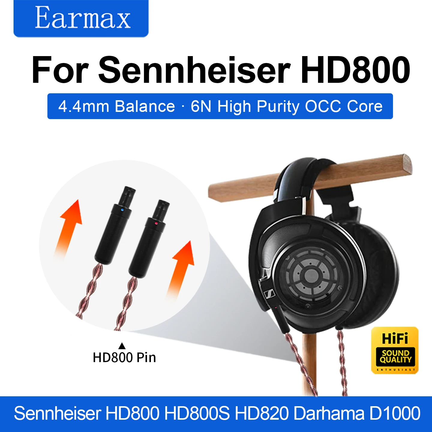 Four-Pin Xlr Replaceable Cable Suitable for Sennheiser Hd820 Hd800S Hd800, Darmo D1000 Hifi Headphones, 8-Strand Thick Braided Kimber 4.4mm High-Purity Single Crystal Copper Balanced Cable