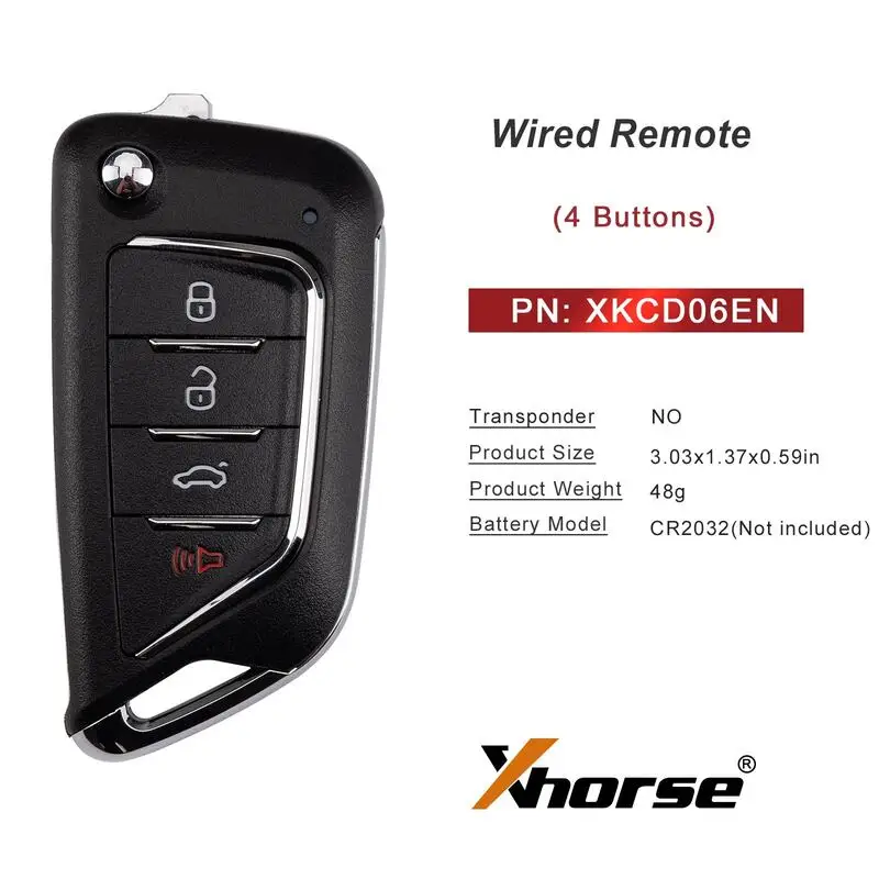 Xhorse XKCD06EN VVDI Universal Remote Key 2nd Generation for Cadillac Style 4 Buttons Supports Wireless Programming Old XKCD02EN