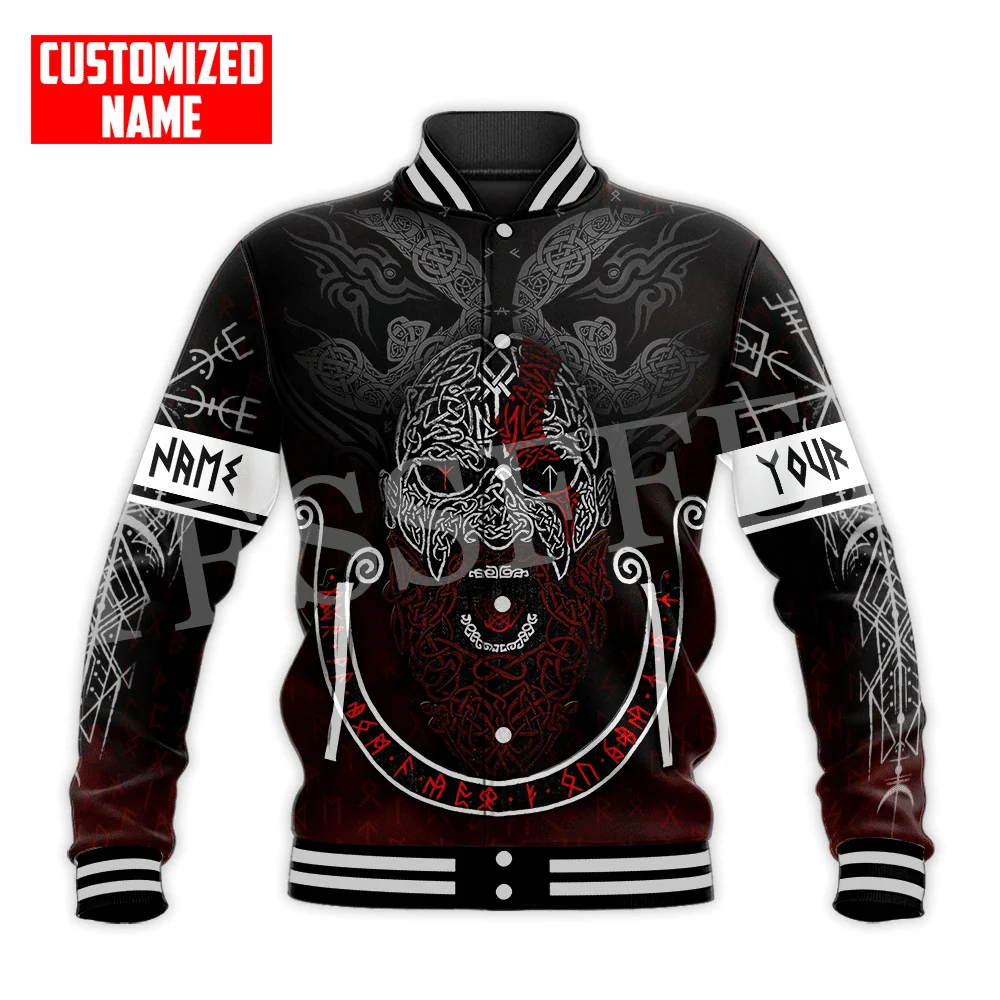 Newest Wolf Fenrir Odin Nordic Warrior Mythology Tattoo Retro 3DPrint Men/Women Harajuku Casual Button Coat Baseball Jacket X2