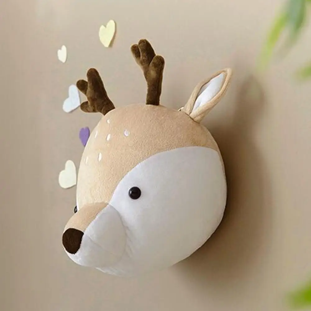Decoración de guardería con temática de animales, cabeza de felpa suave, decoración de montaje en pared para habitación de guardería, elefante, conejo, oso, ciervo, cabezas de felpa 3d para pared
