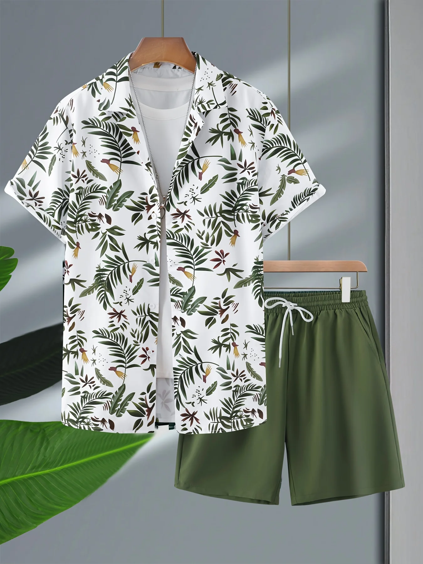 

Гавайский костюм с растительным принтом, мужская рубашка из двух предметов с 3D принтом, Свободные повседневные пляжные шорты с коротким рукавом, рубашка, праздничная Мода, Two-pi
