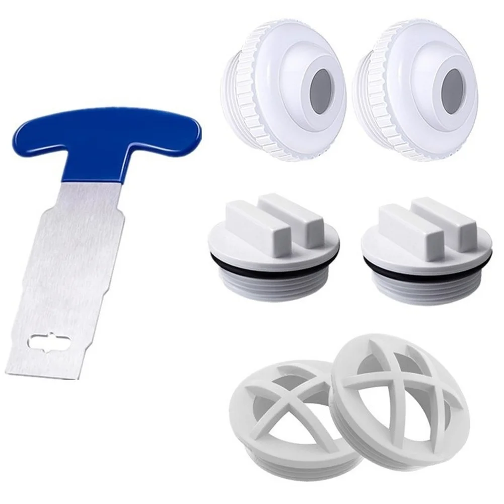 7 Piece Swimming Pool Inlet Kit with Nozzle Drain Stopper Grating and Removal Tool for Above Ground and Inground Pools