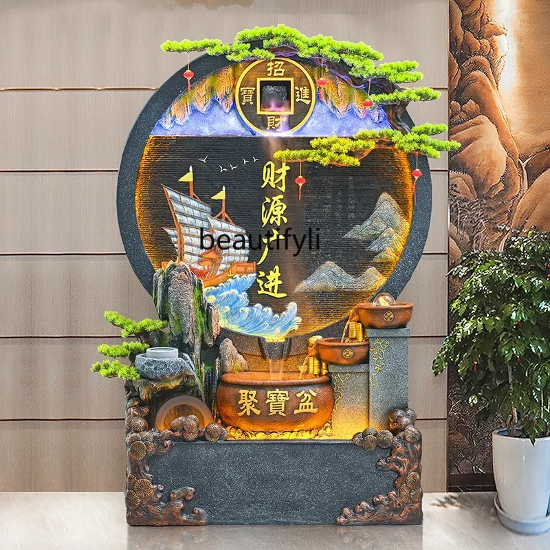

Water curtain wall rockery fountain ornaments flowing water screen living room entrance floor decoration courtyard landscape
