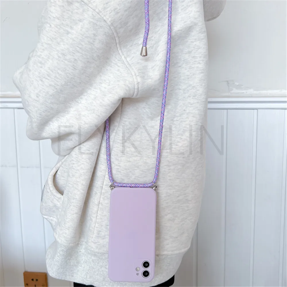 Crossbody Necklace Lanyard Cord Strap Chain Case For Xiaomi Redmi 14C 13 13C 4G Soft Silicone Cover For Xiaomi 14T Pro POCO C65