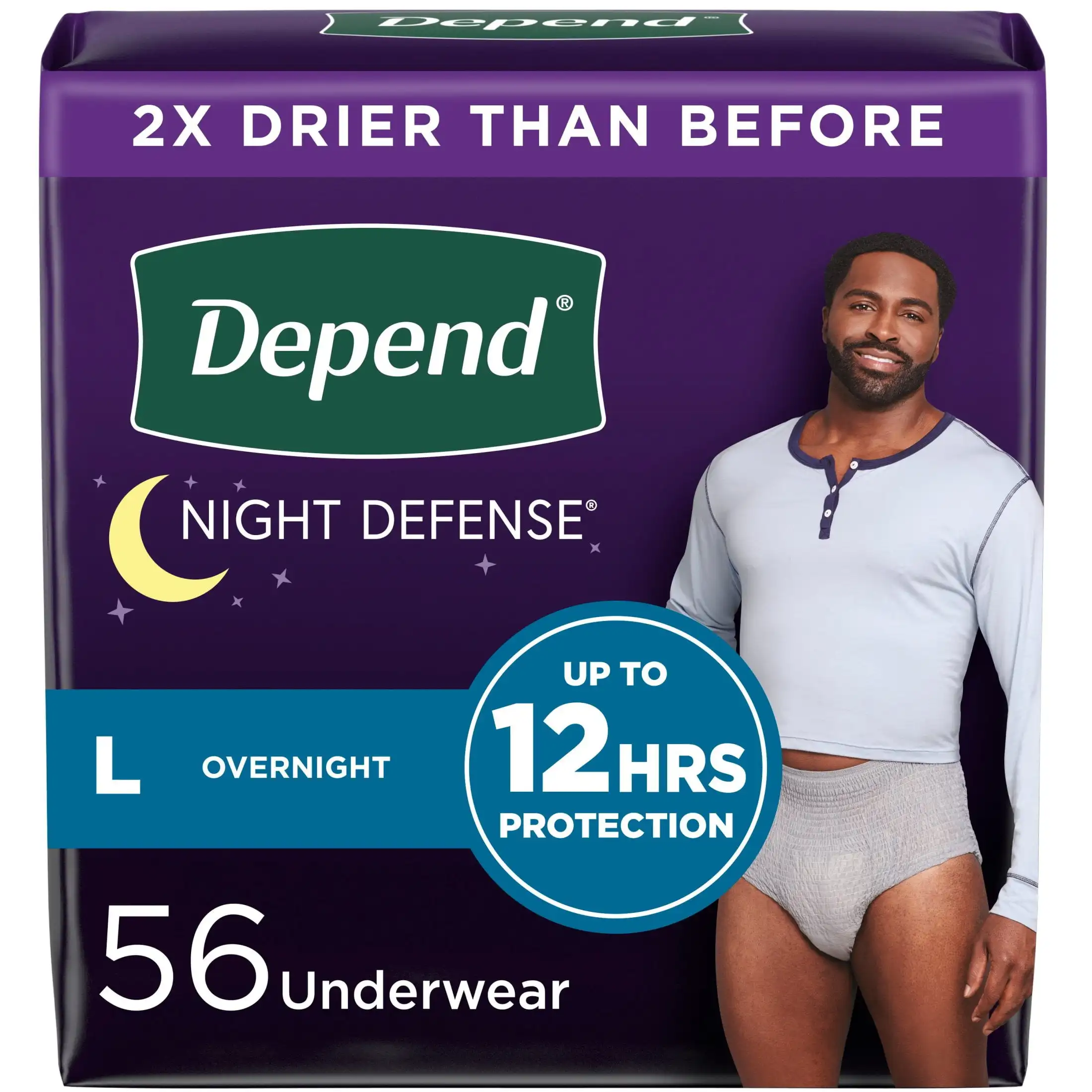 

Night Defense Incontinence Underwear for Men, Adult Diapers, L, 56 Count