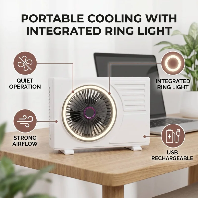 Mini USB Desk Fan With Light Small Quiet Powerful Personal Portable Desktop Table Fan For Home Office Travel Indoor Outdoor