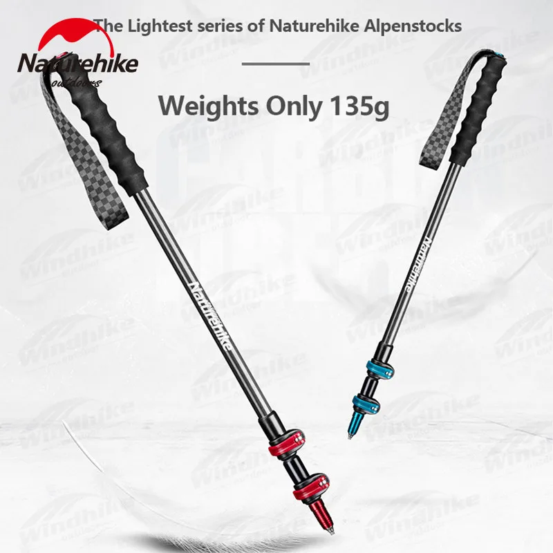 Naturehike Ultralight 135g Carbon Fiber Walking Stick 3 Section Portable Trekking Poles Outer Lock Hiking Climbing Trekking Pole