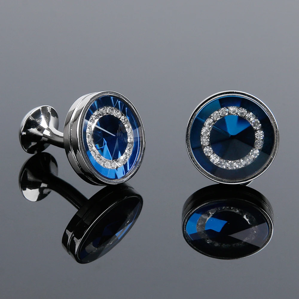 

Cufflinks for Men TOMYE XK21S045 Luxury Crystal High Quality French Round Black Blue Formal Dress Shirt Wedding Cuff Links Gifts