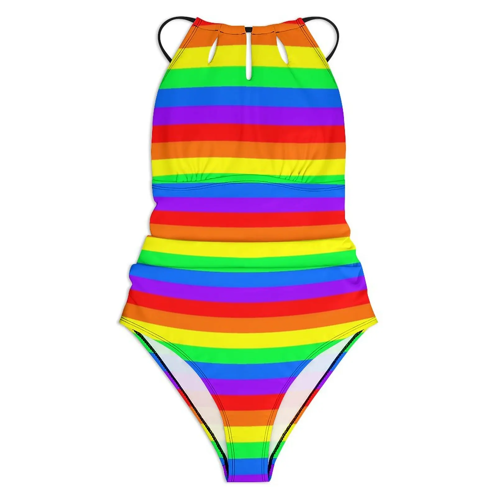 Rainbow Striped Swimsuit Sexy Horizontal Stripes One Piece Swimwear Push Up Swimsuits Simple Holiday Swim Bathing Suits